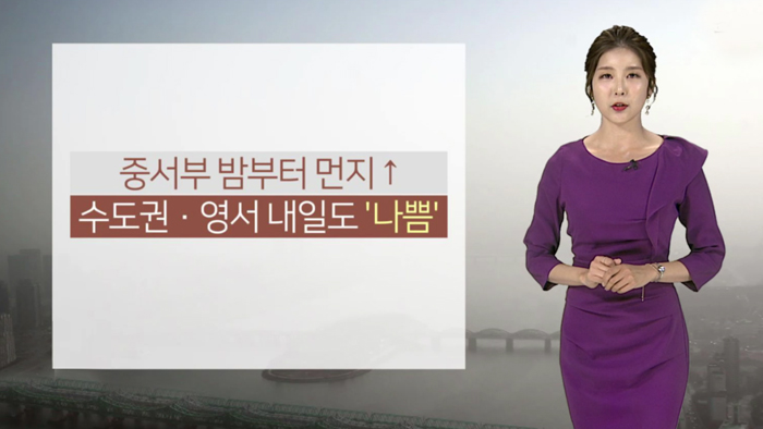 [<em class='find'>날씨</em>] 수도권·영서 내일도 미세먼지 '나쁨'…주 중반에 비 소식