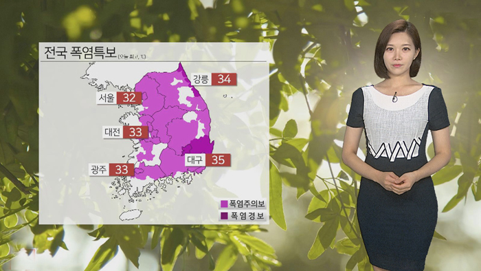 [날씨] 전국 폭염특보, 최고 <em class='find'>35</em>도…내륙 소나기