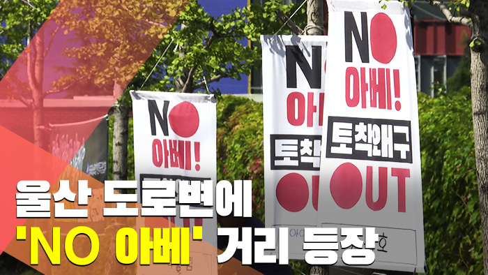 [현장] 울산 도로변에 현수막 걸고 '노 아베' 거리 조성